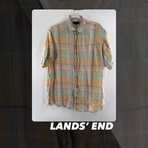 EUC Lands’ End Pastel Plaid Button Front Shirt